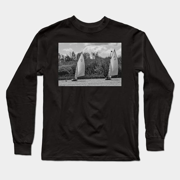 Two brown boats on the Norfolk Broads in the village of Wroxham Long Sleeve T-Shirt by yackers1